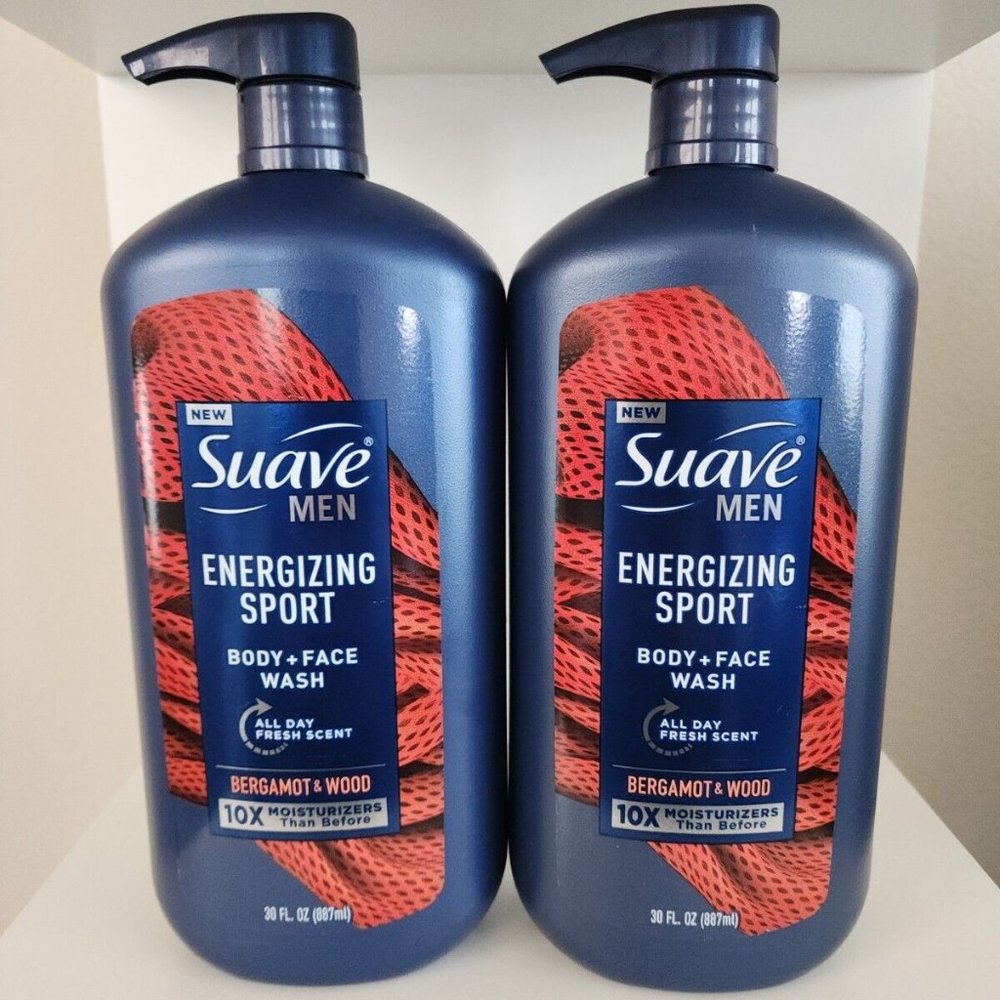 (2) Suave Men Energizing Sport Body & Face Wash- Bergamot & Wood- 30 oz
